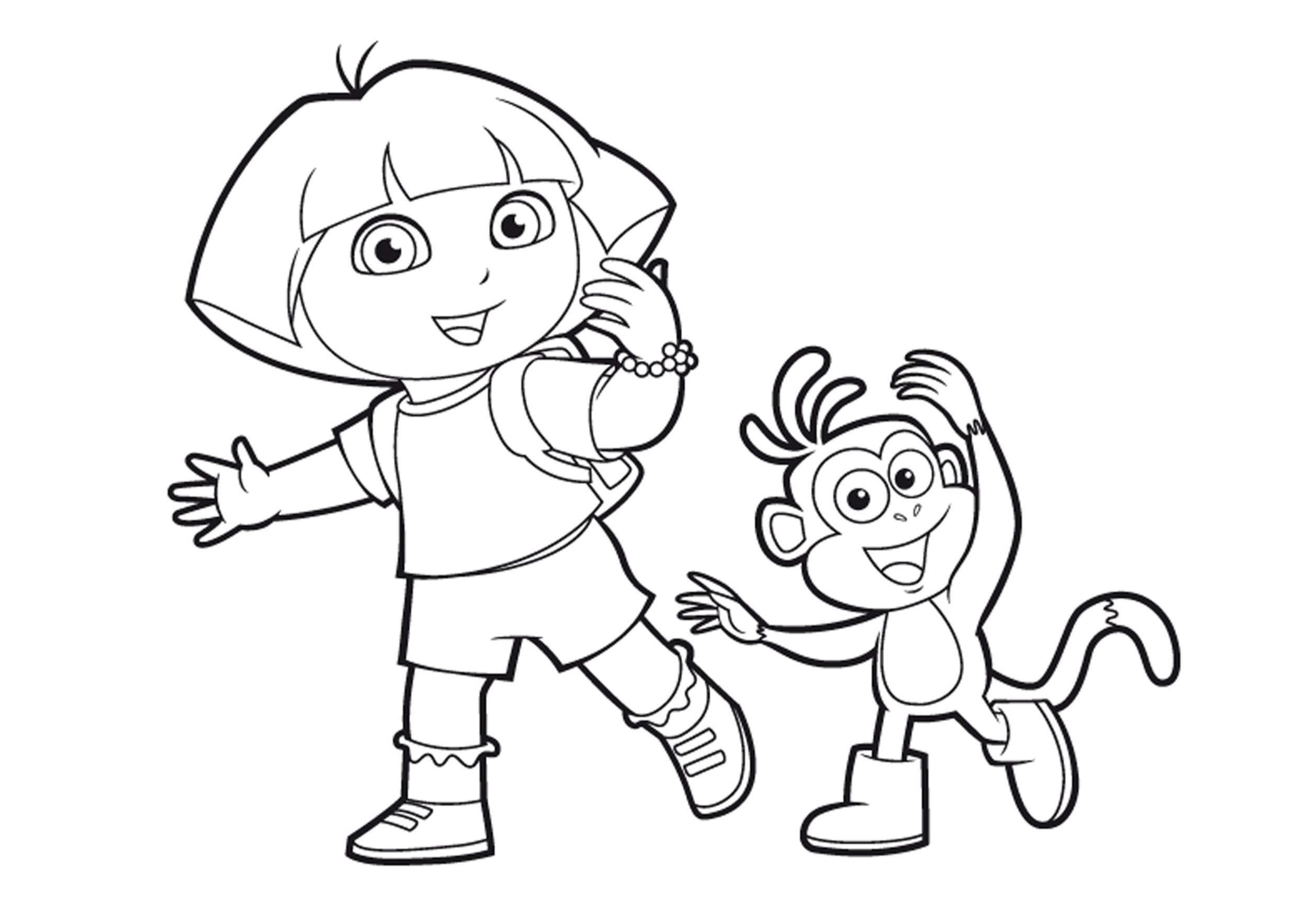 Coloriage Dora à imprimer - Dora avec Babouche, Dora en princesse