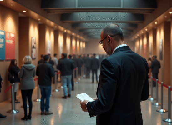 Agent de securite vérifiant les billets à l'entrée d'une salle de concert