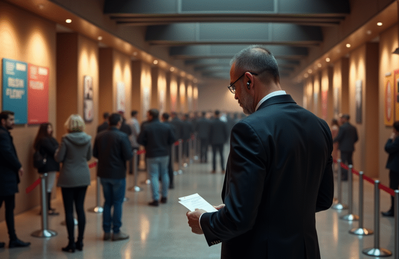 Agent de securite vérifiant les billets à l'entrée d'une salle de concert