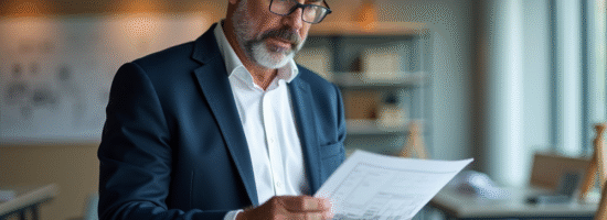 Architecte français examine un plan de sécurité sur son bureau