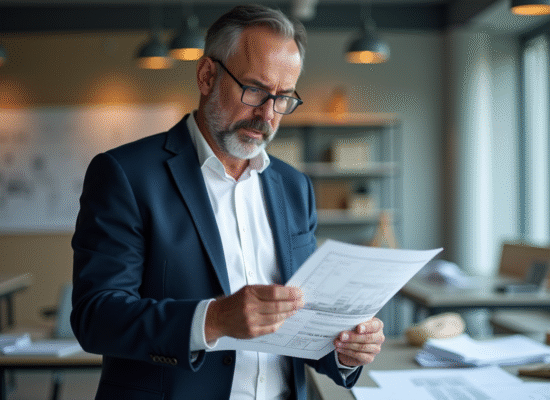 Architecte français examine un plan de sécurité sur son bureau