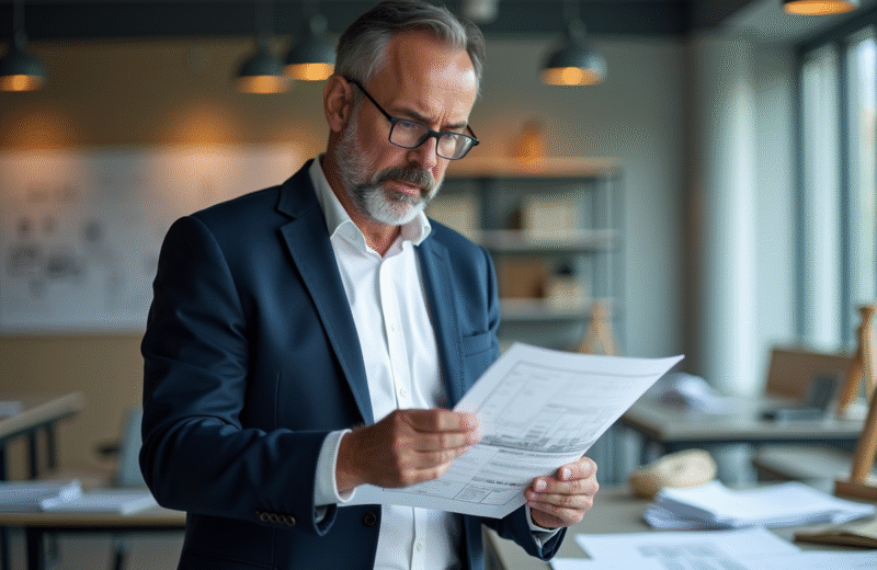 Architecte français examine un plan de sécurité sur son bureau