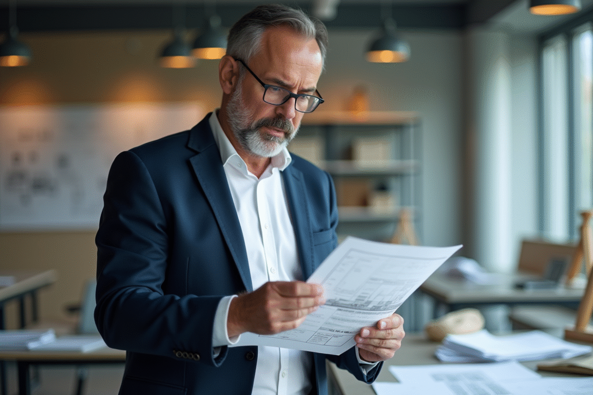 Architecte français examine un plan de sécurité sur son bureau