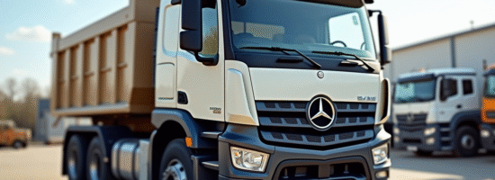 Camion benne d'occasion dans un lot industriel en plein jour