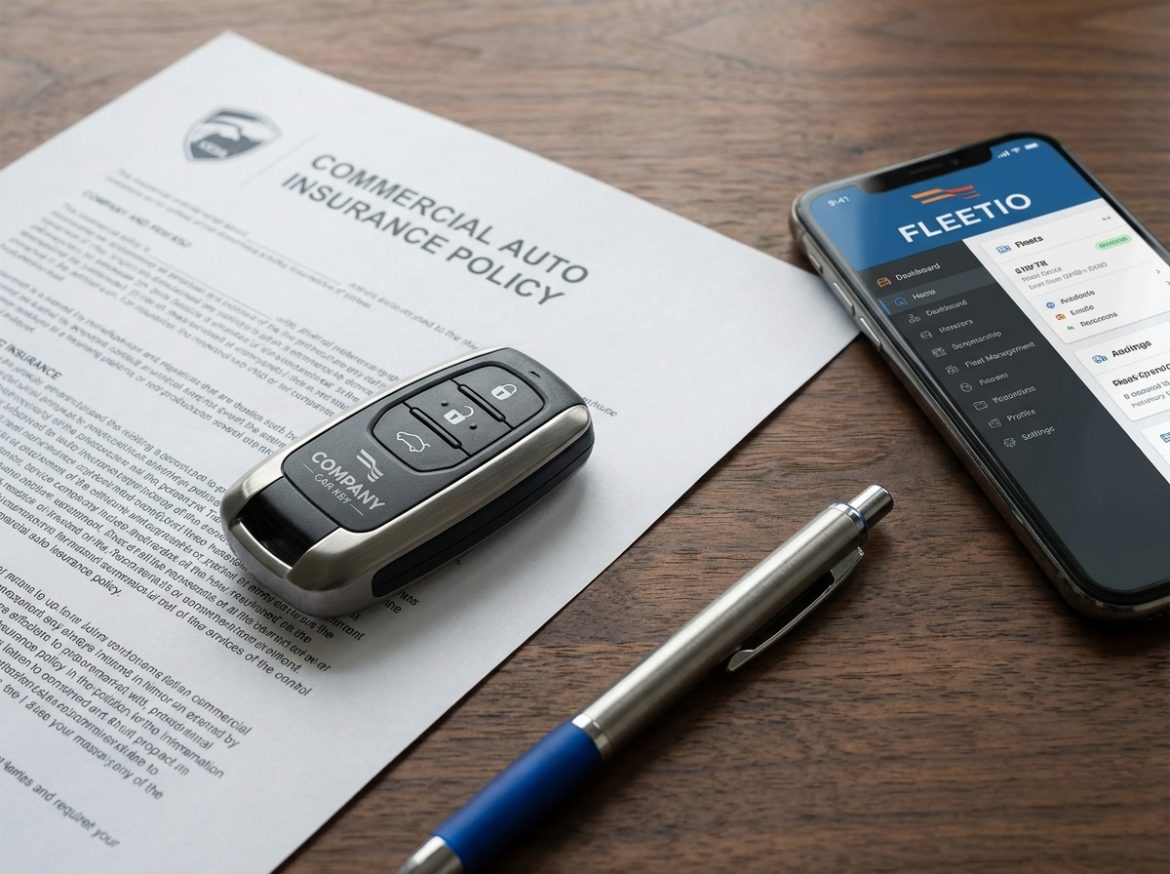 Clé de véhicule d'entreprise posée sur un contrat d'assurance flotte automobile professionnel