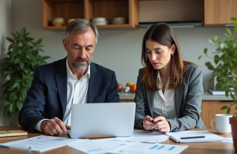 Couple d'adultes au travail financier à la maison