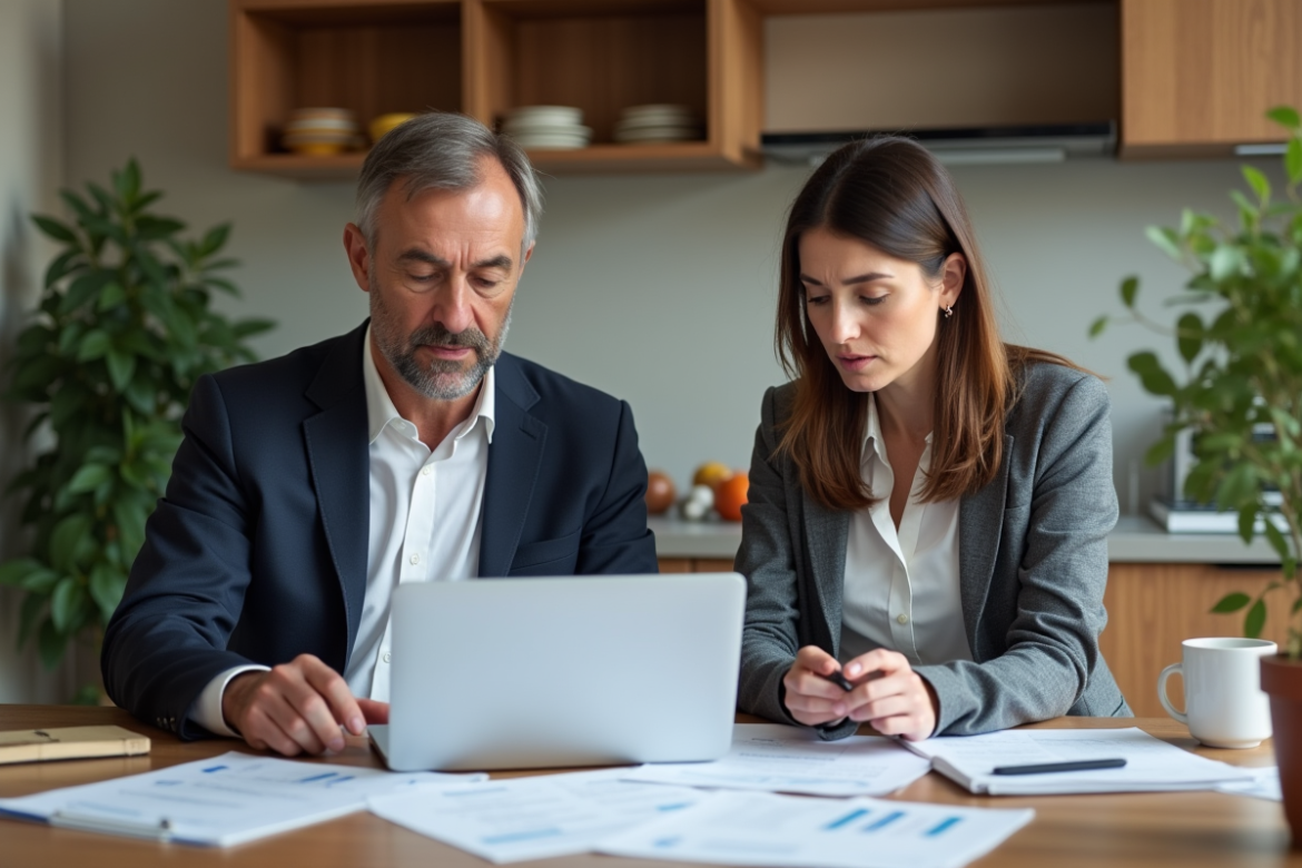Couple d'adultes au travail financier à la maison