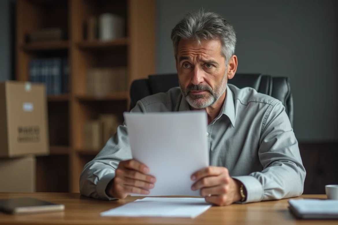 Employé licencié pour faute grave lisant sa lettre de rupture de contrat à son bureau à domicile