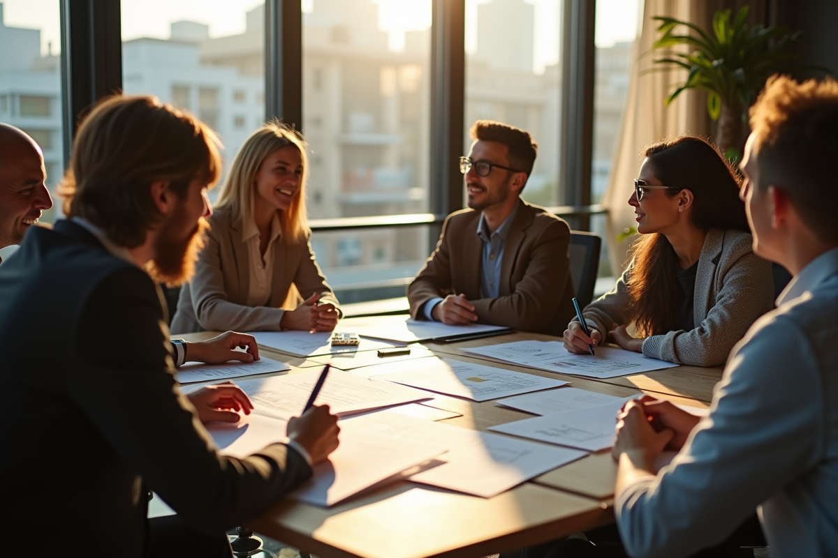 Equipe diverse discutant stratégie de carrière autour d