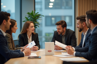Groupe de professionnels en réunion dans un bureau moderne