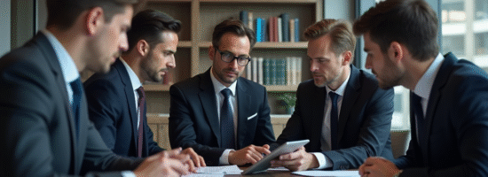 Groupe de professionnels en réunion dans un bureau moderne