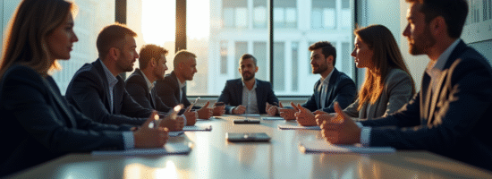 Groupe d'employes sncf lors d'une reunion en salle
