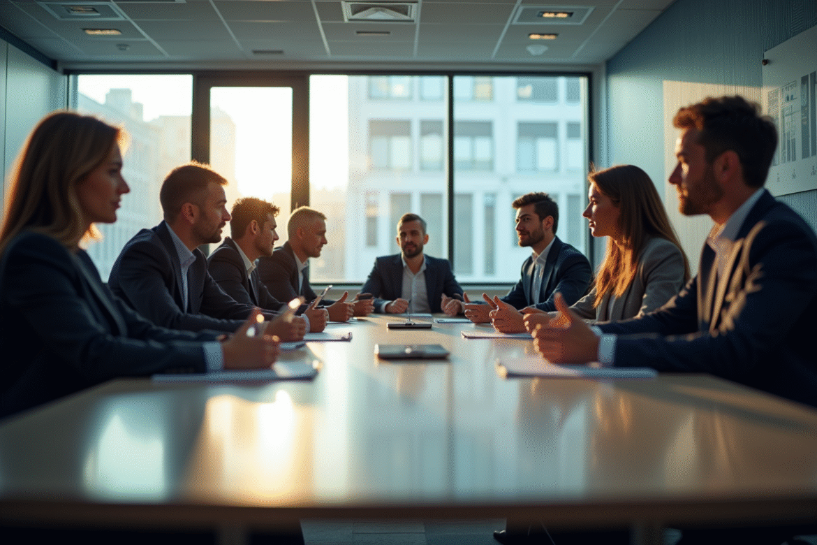 Groupe d'employes sncf lors d'une reunion en salle