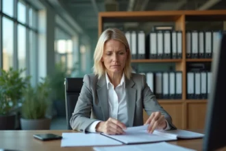 Femme d'affaires assise au bureau en réunion