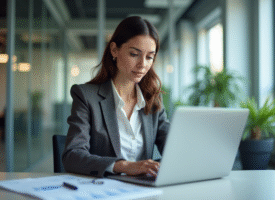 Jeune femme professionnelle analysant des données numériques au bureau
