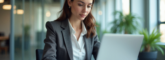 Jeune femme professionnelle analysant des données numériques au bureau