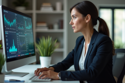 Femme professionnelle analysant des données marketing au bureau