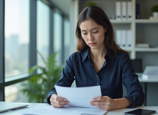 Femme d'affaires préoccupée dans son bureau moderne