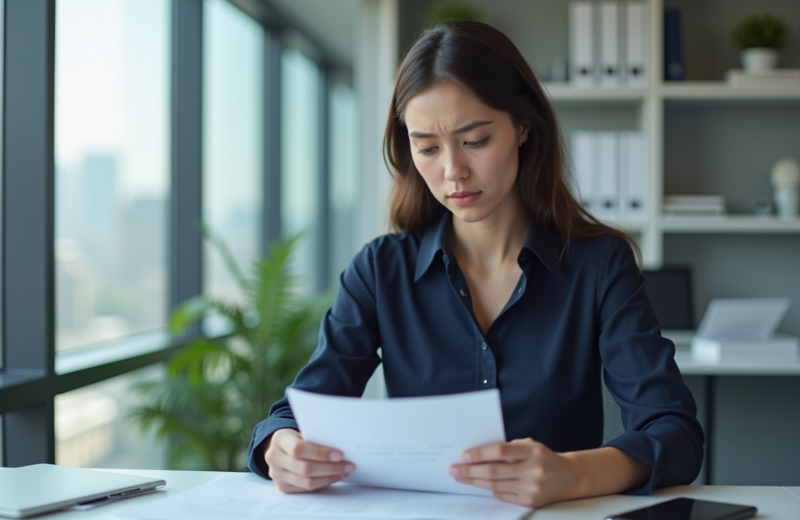 Femme d'affaires préoccupée dans son bureau moderne