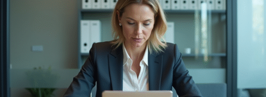 Femme d affaires concentrée sur son ordinateur dans un bureau moderne