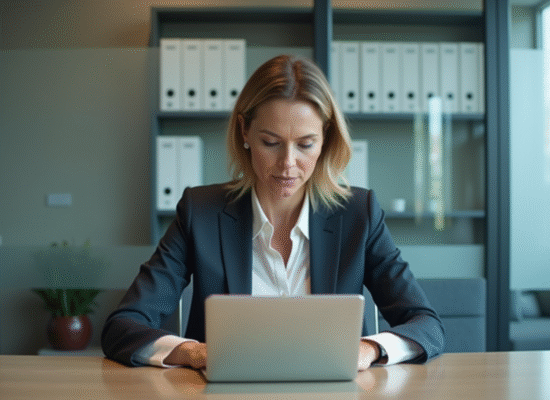 Femme d affaires concentrée sur son ordinateur dans un bureau moderne