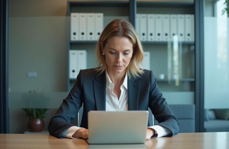 Femme d affaires concentrée sur son ordinateur dans un bureau moderne