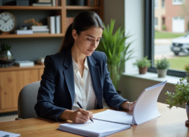 Femme professionnelle en bureau moderne avec documents