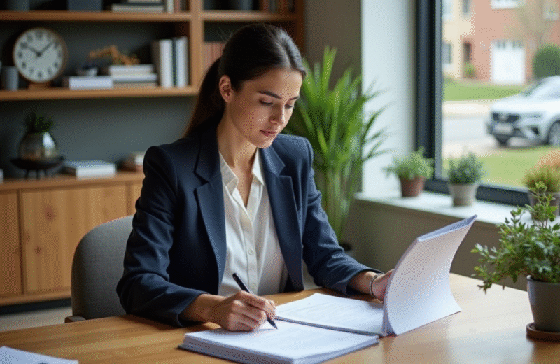 Femme professionnelle en bureau moderne avec documents