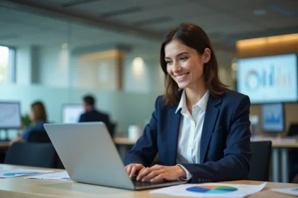 Femme d affaires en bureau analysant des graphiques