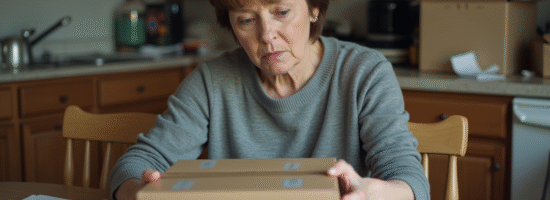 Femme d'âge moyen assemble des cartons dans une maison