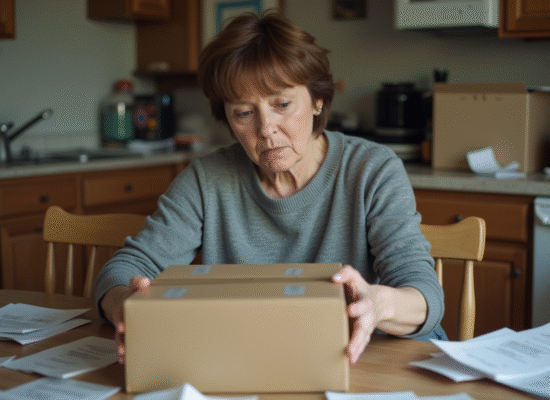 Femme d'âge moyen assemble des cartons dans une maison