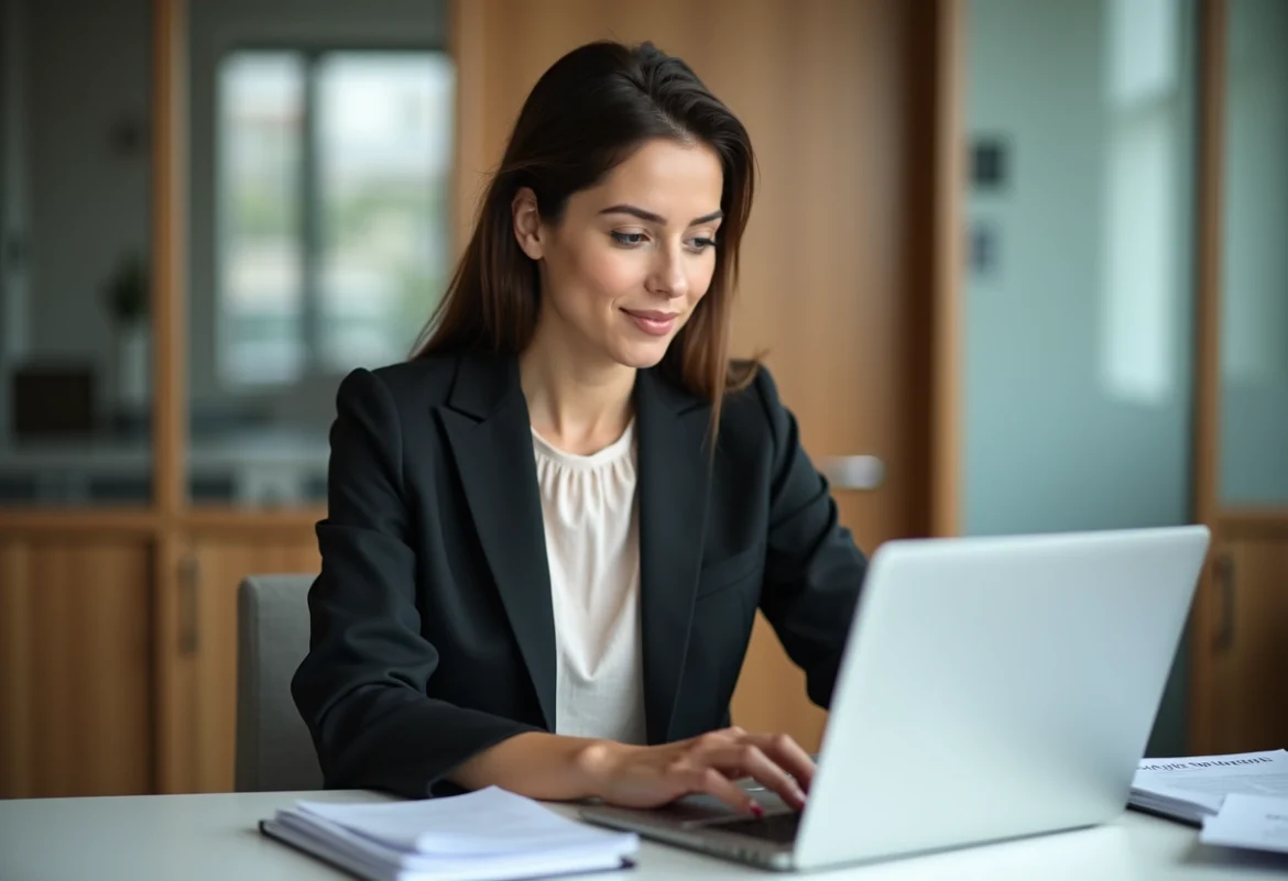 Femme d affaires en costume dans son bureau moderne