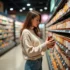 Femme examinant des bocaux dans un supermarché