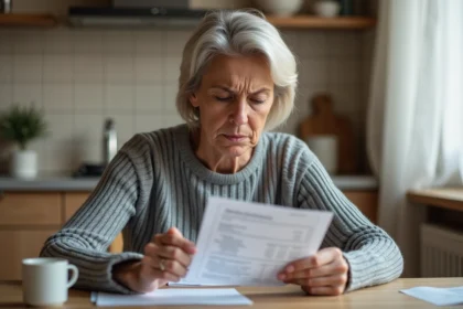 Femme vérifiant son relevé bancaire à la recherche d'un prélèvement frauduleux INFINITE Remit Services