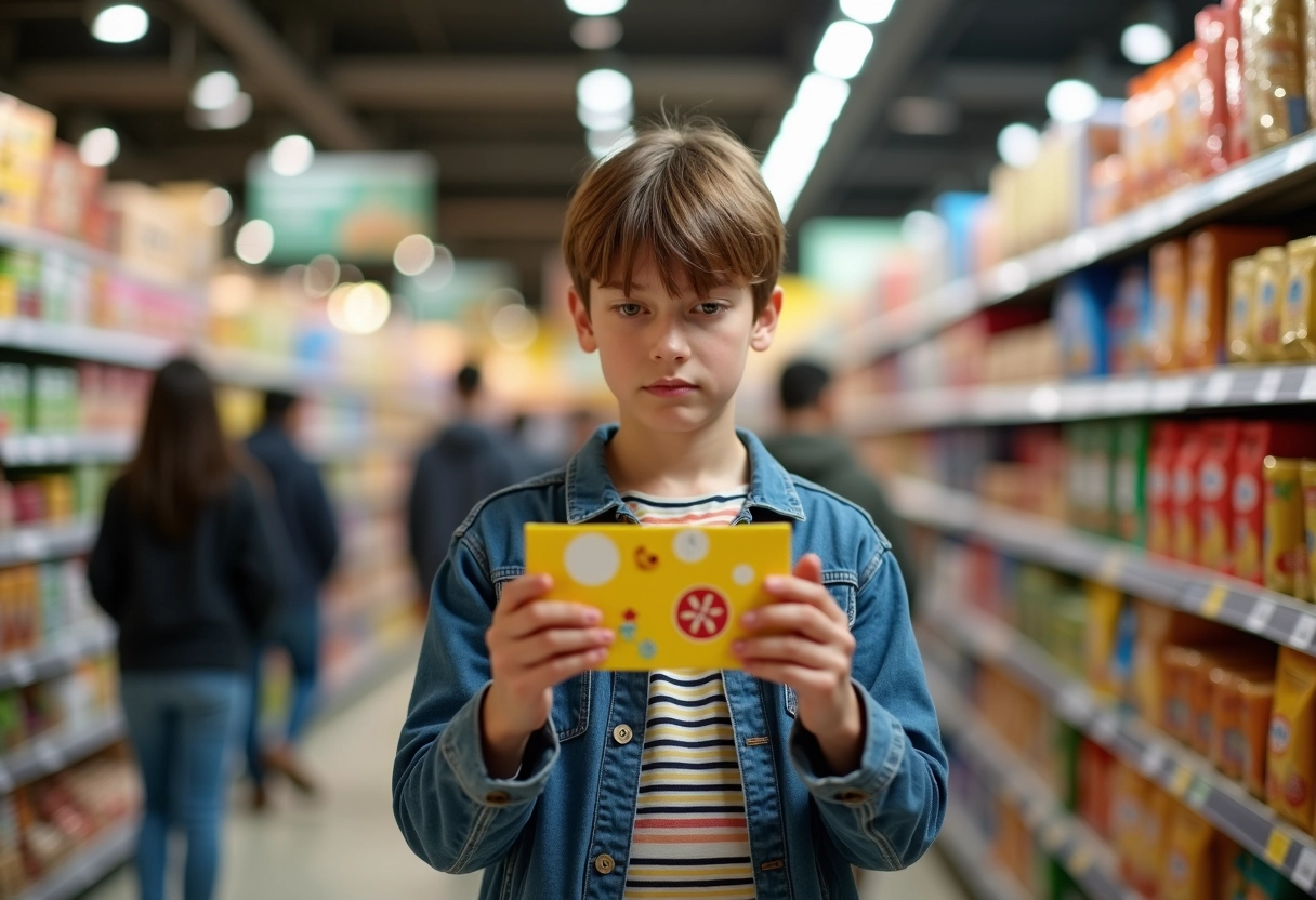 Adolescent tenant un snack dans un magasin animé