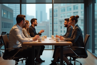 Groupe de collègues au bureau en pause café