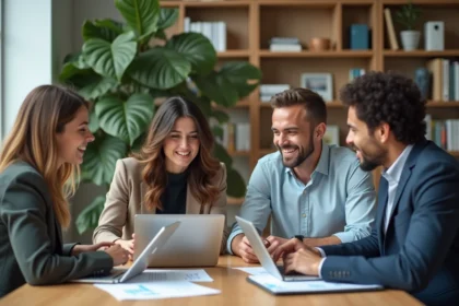 Groupe de professionnels en réunion dans un bureau moderne