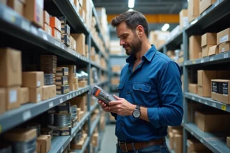 Homme examinant des prises électriques en magasin
