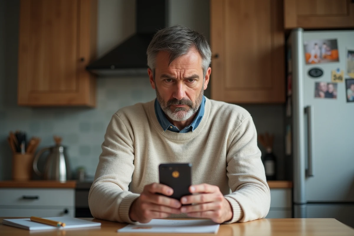 Homme à la maison examinant une carte de membre