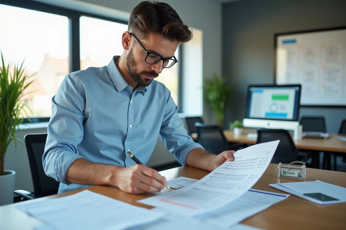 Jeune homme HR triant des fiches de paie