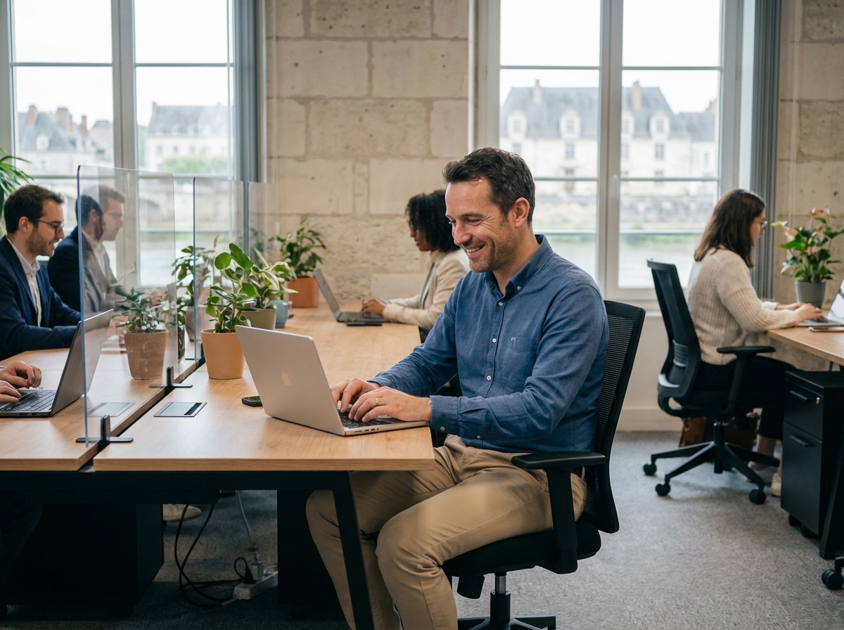 Homme travaillant dans un espace coworking à Orleans