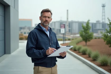 Inspecteur environnement en extérieur avec un clipboard