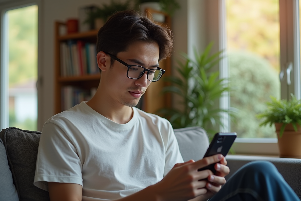 Jeune homme décontracté utilisant son smartphone
