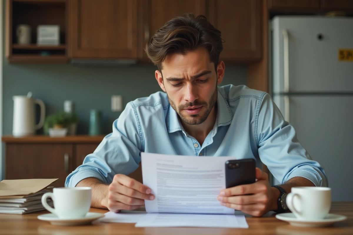 Jeune homme anxieux avec contrat d