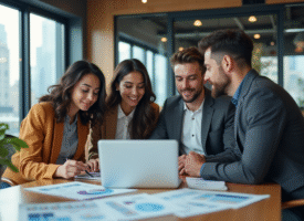 Groupe de jeunes professionnels en réunion marketing