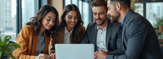 Groupe de jeunes professionnels en réunion marketing