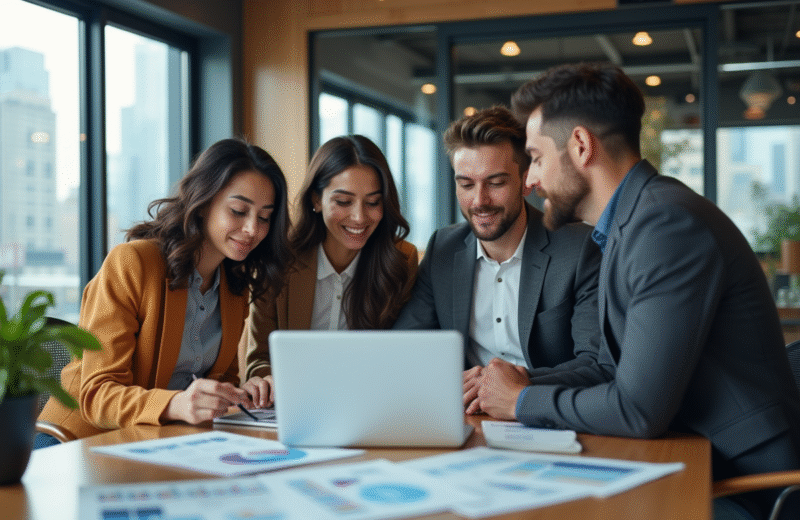 Groupe de jeunes professionnels en réunion marketing