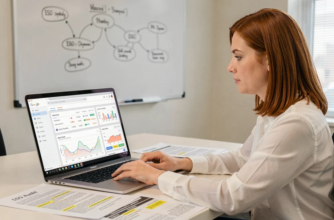 Spécialiste SEO analysant le référencement naturel et la visibilité Google d'un site web pour Netmize