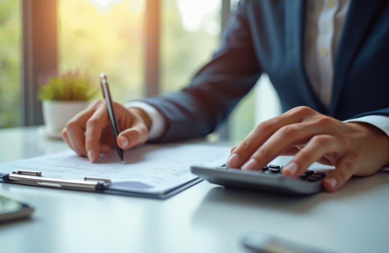 Personne vérifiant une fiche de paie au bureau