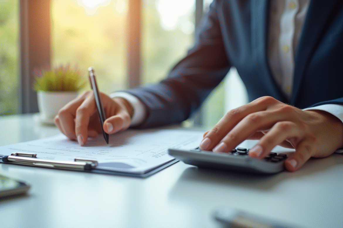Personne vérifiant une fiche de paie au bureau